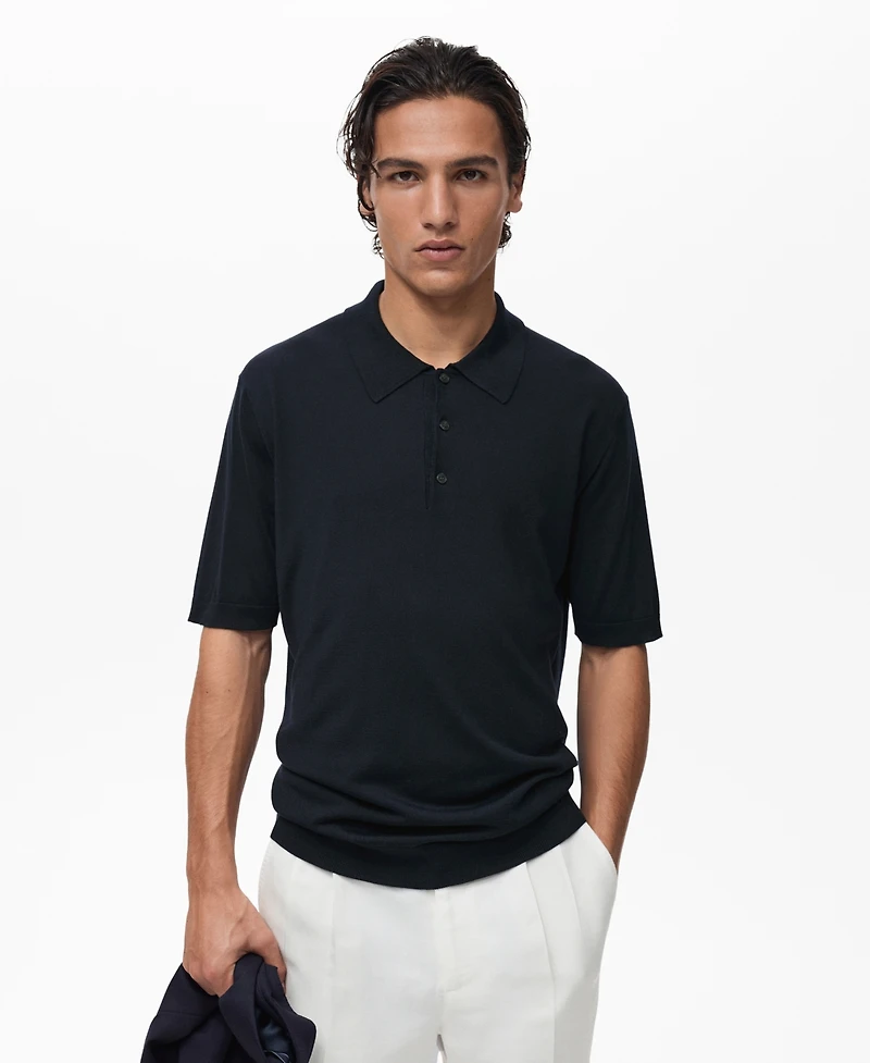 Mango Men's Fine-Knit Lyocell Polo Shirt