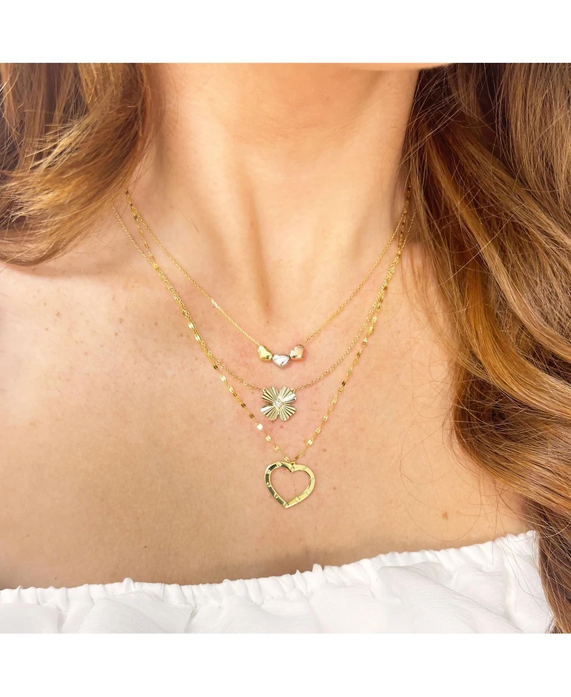 The Lovery Tricolor Triple Heart Necklace 14k Gold