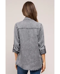 Pinkblush Maternity Charcoal Chambray Rolled Cuff Shirt