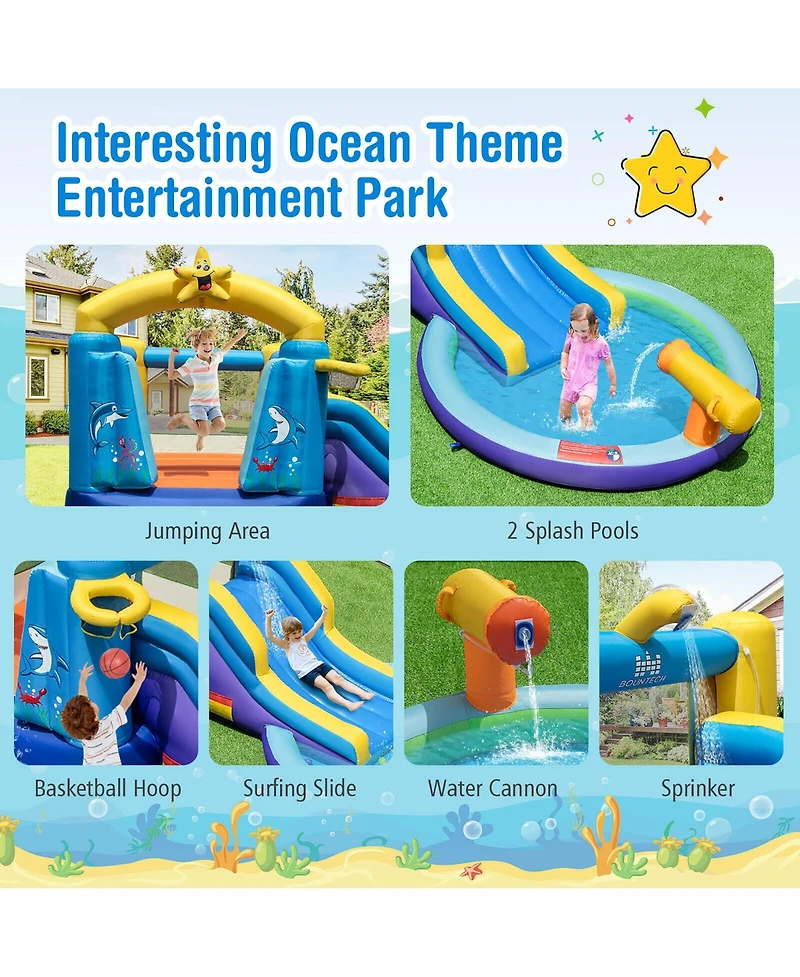 Gymax Kids Inflatable Water Slide Park Bounce Castle w/ 50 Ocean Balls & 735W Blower