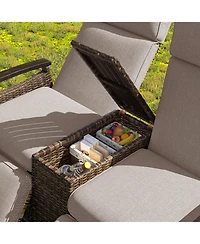 Mondawe Outdoor Patio Rattan Round Daybed with Retractable Canopy and Removable Cushions