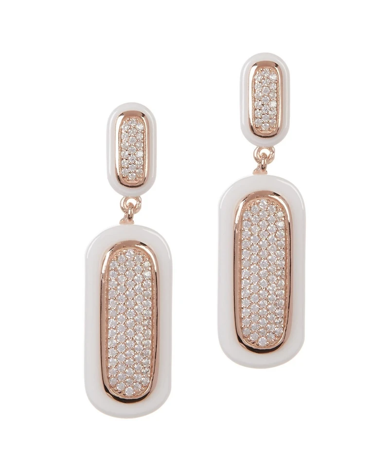 Rachel Glauber 18K Rose Gold Plated with Clear Cubic Zirconia White Ceramic Drop Earrings