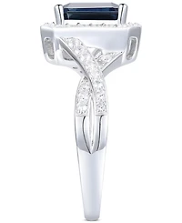 Sapphire (1-3/4 ct. t.w.) & Diamond (3/8 ct. t.w.) Halo Twist Ring in 14k White Gold