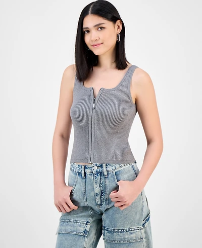 Bar Iii Women's Rib-Knit Zip-Front Sweater Tank Top, Exclusively at Macy's