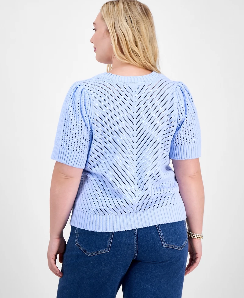 On 34th Trendy Plus Diagonal-Knit Puff-Sleeve Sweater, Exclusively at Macy's