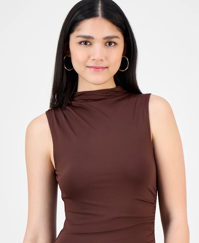 Bar Iii Women's Ruched Mock-Neck Sleeveless Midi Dress, Exclusively at Macy's