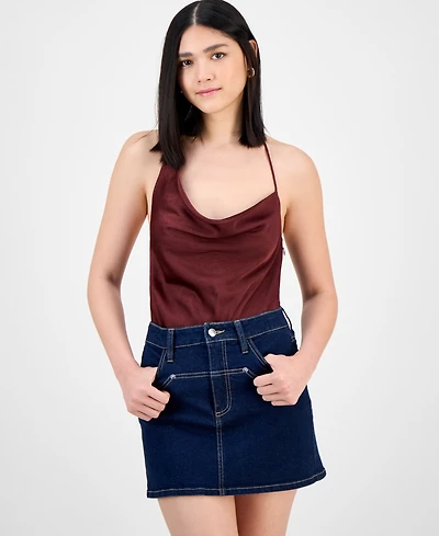 Bar Iii Women's Cowl-Neck Sleeveless Satin Bodysuit, Exclusively at Macy's