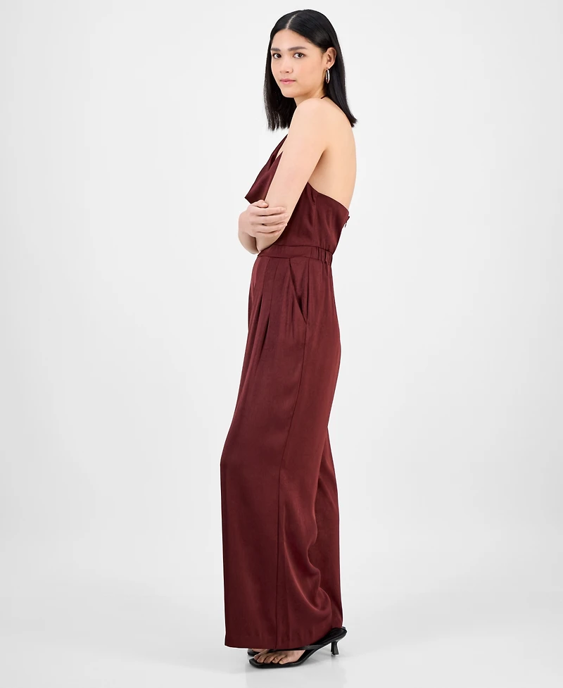 Bar Iii Women's Satin Cowl-Neck Wide-Leg Jumpsuit, Macy's Exclusive