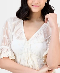 And Now This Women's V-Neck Ruffle-Trim Mesh Top, Exclusively at Macy's