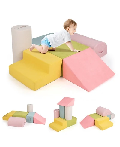 Mecale 6-Piece Baby Climbing Blocks with 30D High-Density Foam and Carrying Handles