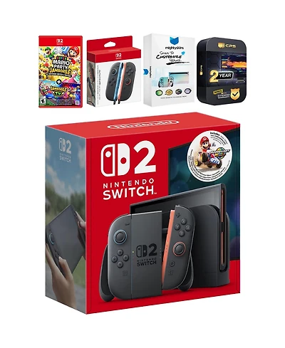 Nintendo Switch 2 + Mario Kart World Bundle with Super Mario Party Jamboree, Extra Joy-Cons, MightySkins Code and 2 Cps Year Extended Warranty
