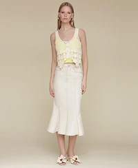 Avec Les Filles Women's Panelled Flare Denim Midi Skirt