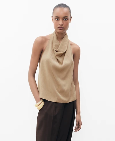 Mango Women's Draped Neck Lyocell Top