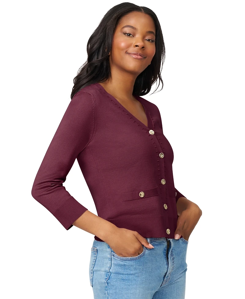 Melissa Paige Women's V-Neck 3/4-Sleeve Cardigan