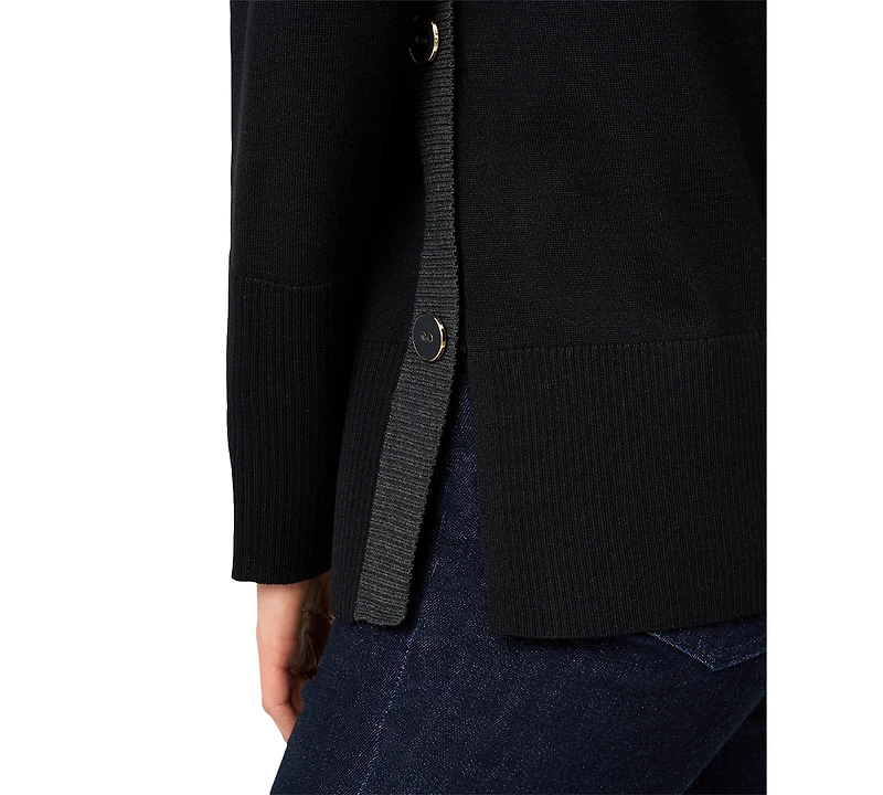 Melissa Paige Women's Contrast-Trim Side-Button Tunic Sweater