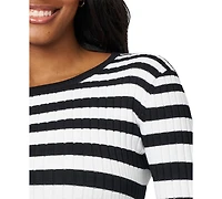Melissa Paige Women's Striped Ribbed Crewneck Sweater