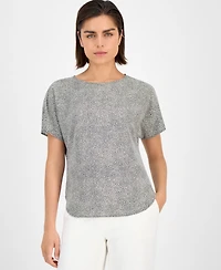 Anne Klein Women's Printed Boat Neck Short-Sleeve Top