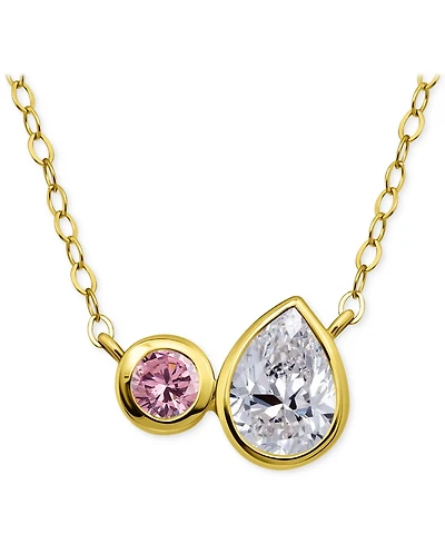 Giani Bernini Black & White Cubic Zirconia Round Pear Two Stone Pendant Necklace, 16" + 2" extender, Exclusively at Macy's