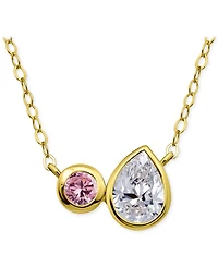 Giani Bernini Black & White Cubic Zirconia Round Pear Two Stone Pendant Necklace, 16" + 2" extender, Exclusively at Macy's