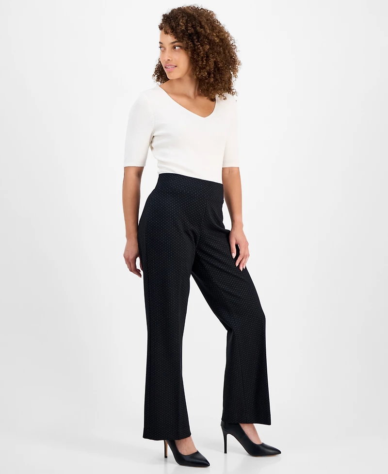 Anne Klein Petite Dot-Print Pull-On Ponte Pants