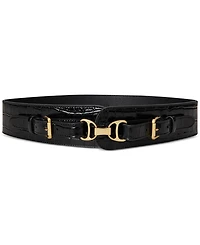 Lauren Ralph Women's Equestrian Croc-Embossed Leather Belt