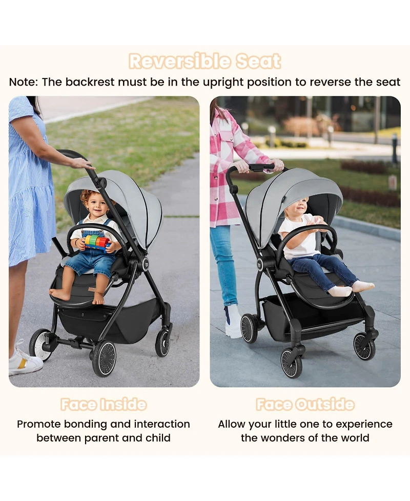 Costway Baby Stroller Foldable Infant Pram Stroller with Reclining Backrest Handle