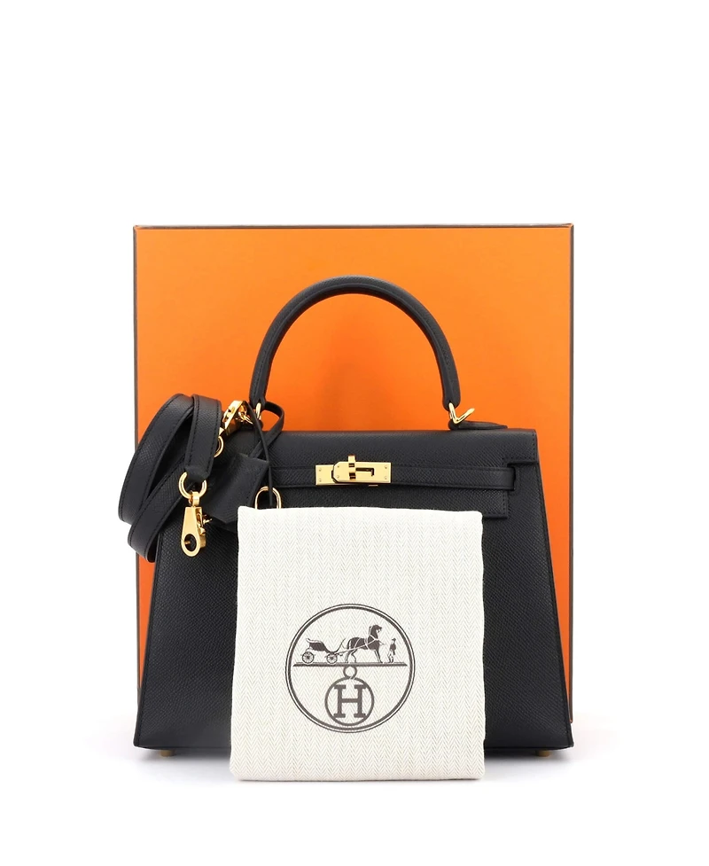 Pre-Owned Hermes Kelly 25 Handbag Black Epsom with Gold Hardware