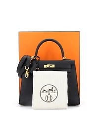 Pre-Owned Hermes Kelly 25 Handbag Black Epsom with Gold Hardware
