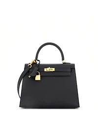 Pre-Owned Hermes Kelly 25 Handbag Black Epsom with Gold Hardware