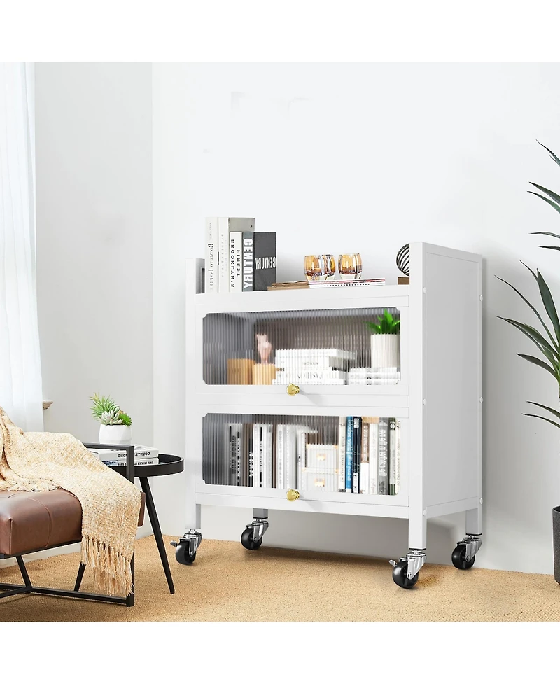 2 Door Accent Cabinet, 3 Tier Kitchen Organizer Shelf, White