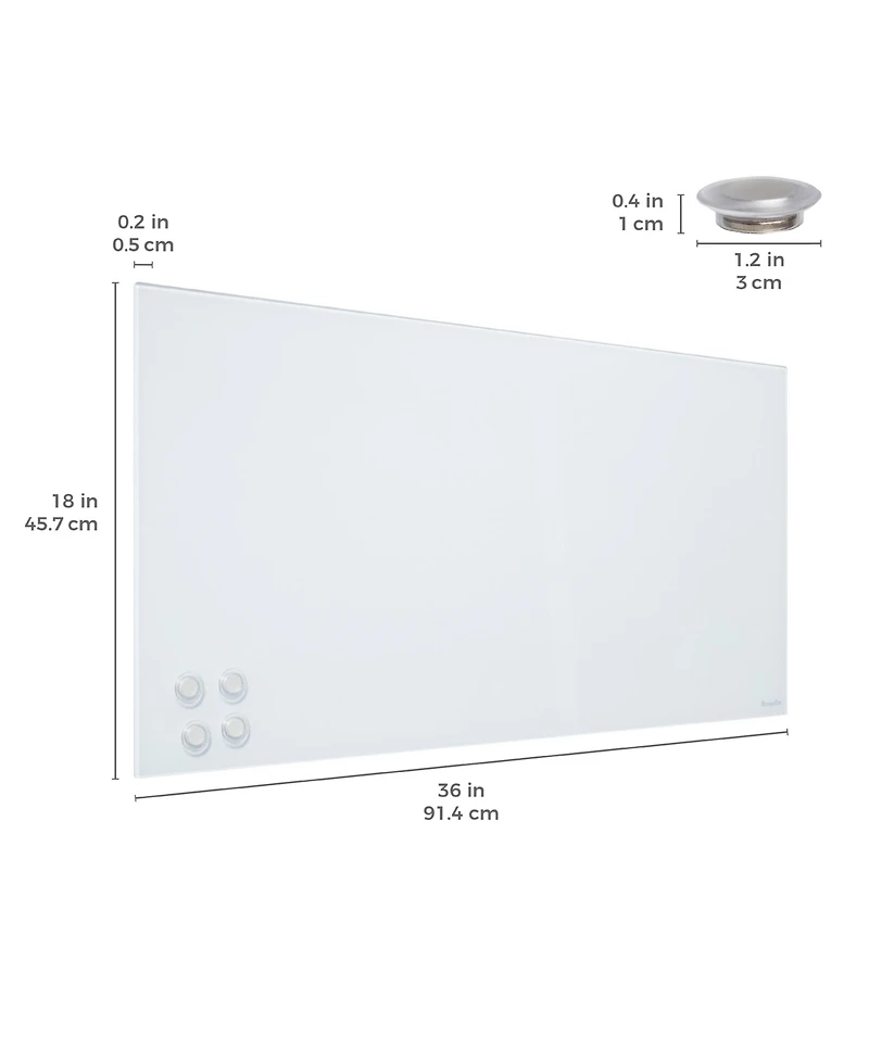 ECR4Kids MessageStor Magnetic Dry-Erase Glass Board with Magnets8in x 36in, White