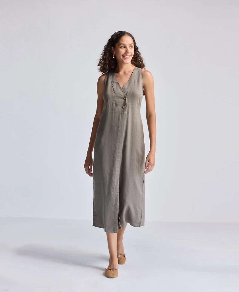 Reistor Straight Dress with Front Slit Dark Green Hemp