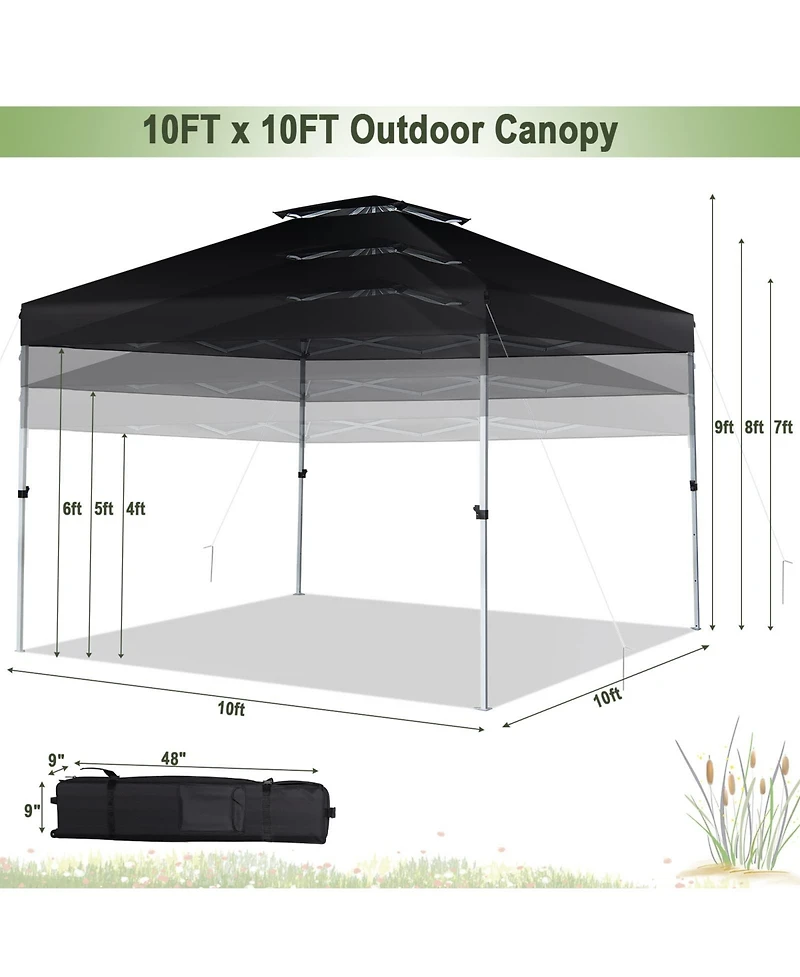 2-Tier 10 x 10 Feet Pop-up Canopy Tent with Wheeled Carry Bag