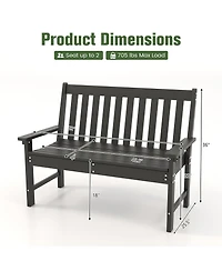 Gymax Garden Bench All-Weather Hdpe 2-Person Outdoor Bench for Front Porch Backyard