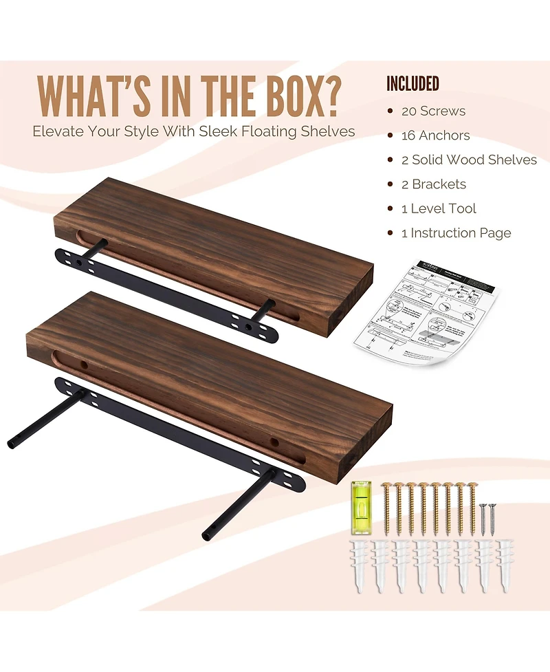 Sorbus 2 Pack 16" Solid Wood Floating Shelves - for Bathroom Decor, Books, Bedroom & Living Room