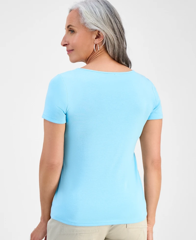 Style & Co Petite Cotton Square-Neck Short-Sleeve T-Shirt, Exclusively at Macy's