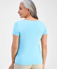 Style & Co Petite Cotton Square-Neck Short-Sleeve T-Shirt, Exclusively at Macy's