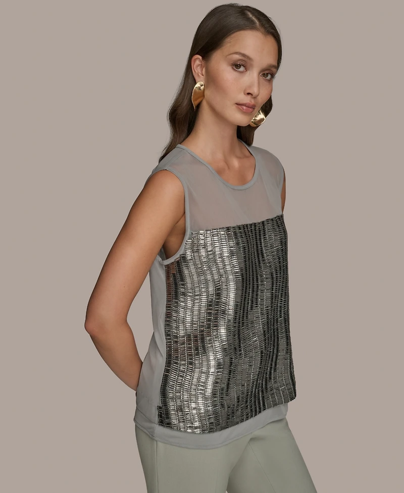 Donna Karan New York Women's Sleeveless Beaded Mesh Top