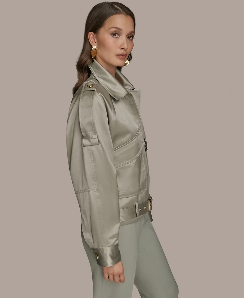 Donna Karan New York Women's Satin Zip-Front Belted Jacket