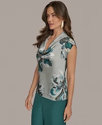 Donna Karan New York Printed Cap-Sleeve Cowlneck Top