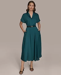Donna Karan New York Women's Solid Short-Sleeve Belted Shirtdress