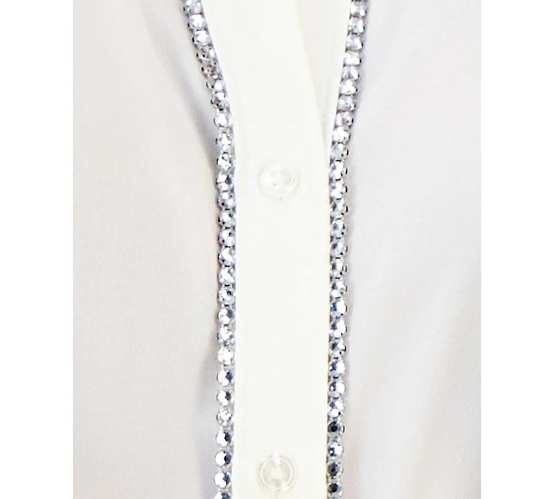 Jm Collection Women's Solid Embellished Button Blouse, Exclusively at Macy's