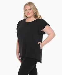 White Mark Plus Ruffled Sleeve Solid Top