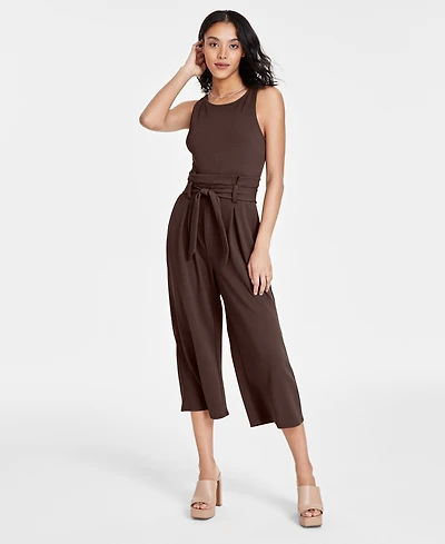 Bar Iii Petite Women's Sleeveless Crewneck Tie-Waist Jumpsuit, Exclusively at Macy's