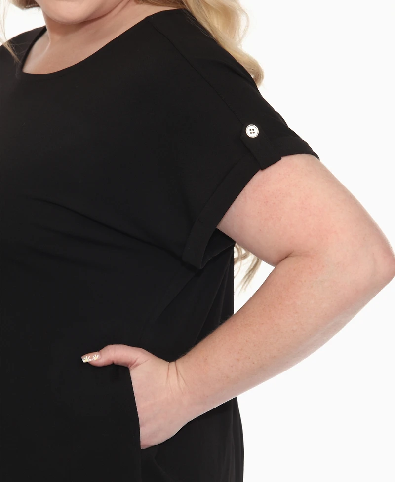 White Mark Plus Folded Short Sleeve Solid Top