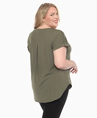 White Mark Plus Folded Short Sleeve Solid Top