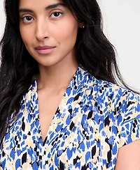 Kasper Women's Pleated V-Neck Cap-Sleeve Blouse, Regular & Petite
