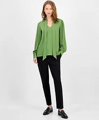 T Tahari Women's Bow-Neck Tie Blouse