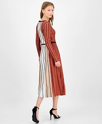 T Tahari Women's Striped Fit and Flare Knit Dress