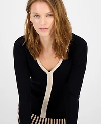 T Tahari Women's Contrast-Trim Knit Top